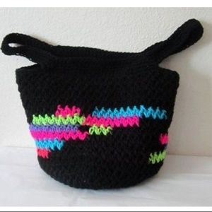 Crochet Handbag Purse Neon and Black Stripe NWOT